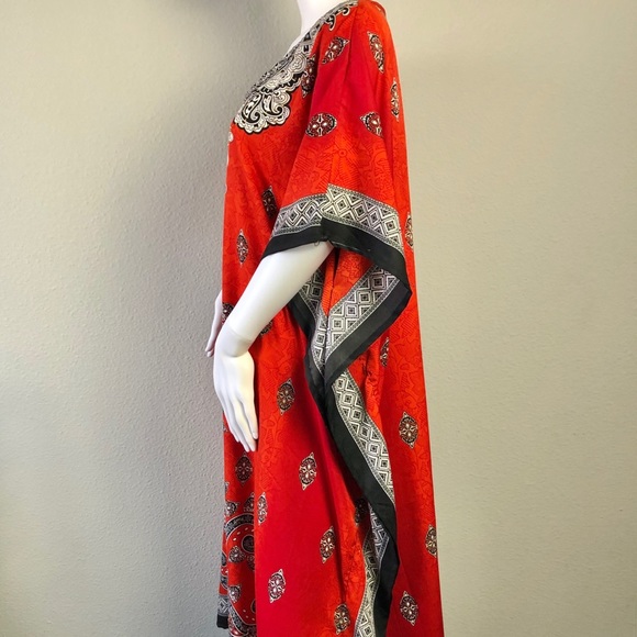 Sante Caftan Gown Orange Red Gold One Size - Picture 7 of 8
